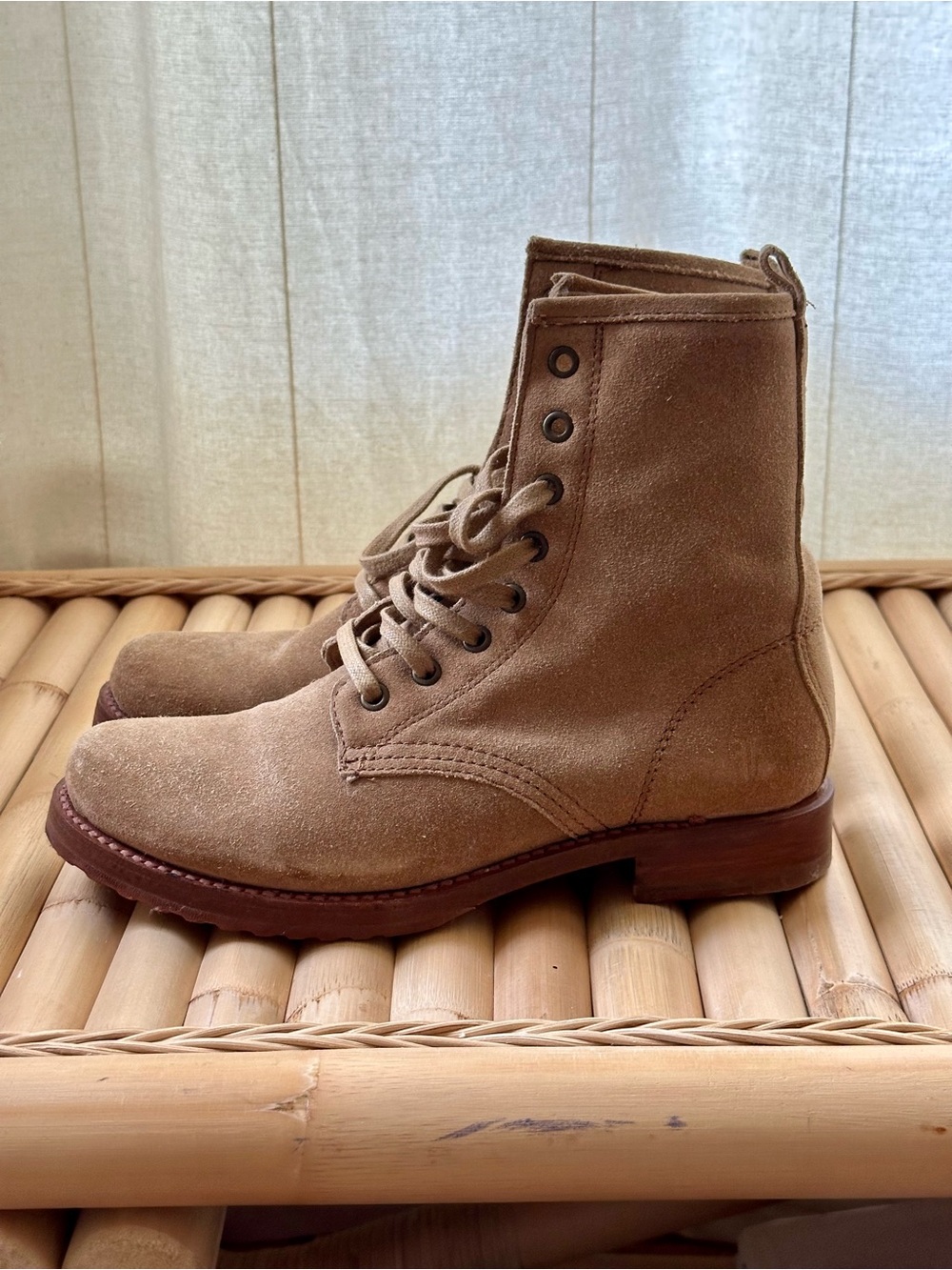 Frye Tan Suede Lace-Up Ankle Boots